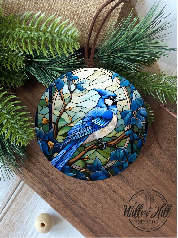 Custom hotsell Christmas /Whimsical Mosaic Blue Jay/Plant Ornament/Light/Sun Catcher